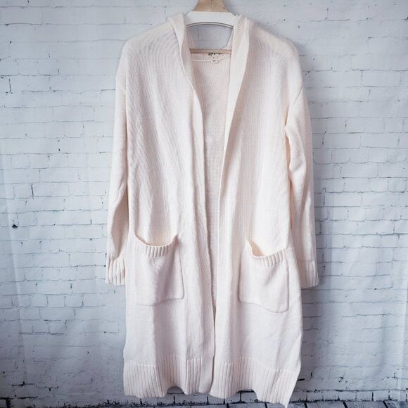 Style&Co Longline Open Front Hoodied Cardigan Sweater Size S Ivory Cream Vanilla - Picture 4 of 10